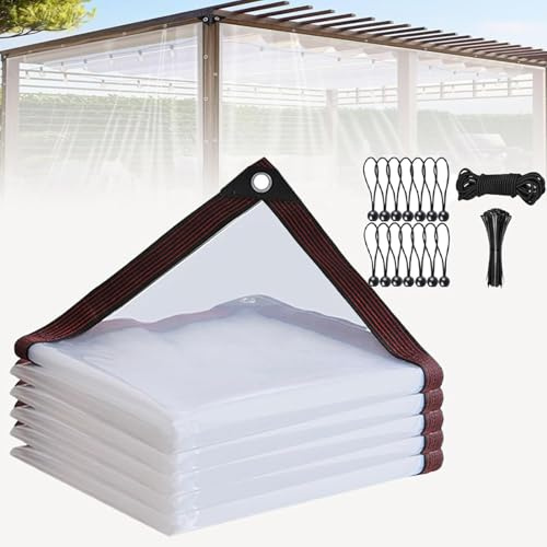 Clear Tarp Waterproof with Grommets,4x16FT Heavy Duty Outdoor Porches Transparent Tarpaulin, PVC Vinyl Tarps for Patio Enclosure, Roof, Greenhouse Plant, Storage