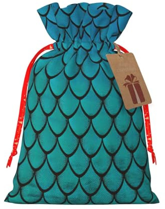 Bolsas de regalo con cordón de Navidad con estampado de escamas de peces azules, saco festivo de Navidad, fiesta de cumpleaños, embalaje de regalo