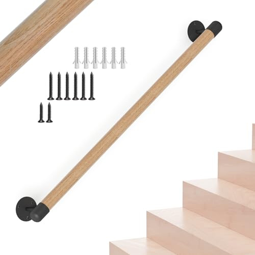Barandilla de madera redonda de 60 cm para escaleras, pasamanos para escaleras interiores, barandillas de apoyo montadas en la pared para escaleras, antideslizante para pasillos, lofts, terrazas