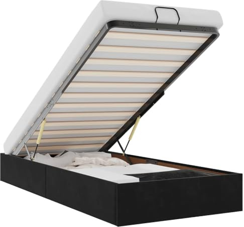 IKAYAA Letto Imbottito 80x200 con Contenitore Letto Idraulico con meccanismo di Sollevamento Letto Singolo Struttura Letto Piatto con Supporto Doghe-Nero-80 x 200 cm