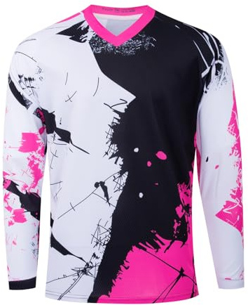 Kinder MTB Trikot Kinder-Radtrikot Jugend Dirt Bike Mountainbike Oberteil Kinderkleidung Jungen Motocross Dirtbike Shirts Langarm Downhill Mädchen Fahrrad Biker Rennbekleidung Hot Pink M