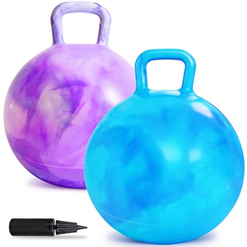 Tcvents Space Hopper, 22 Inches Hopper Ball for Kids Age 3-12,Jumping Ball with Handle, Inflatable Hoppered Balled with Pump for Boys Girls Outdoor Garden Game, Blue Purple