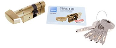 Tesa Assa Abloy Cilindro de Alta Seguridad, Botón - Leva Larga, Latonado, 30X30 Mm