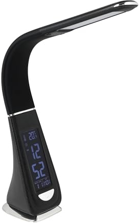 EGLO LED Tischlampe Cognoli, Tischleuchte mit Touch, neutralweiß, dimmbar, Info-Display, Wecker, Schreibtischlampe aus Kunststoff, Bürolampe in Schwarz