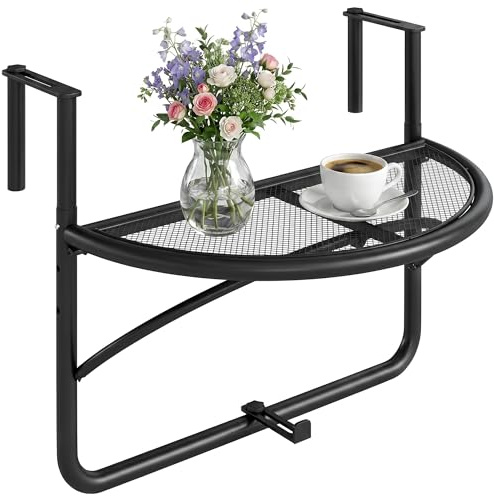 Outsunny Mesa Colgante de Balcón Semicircular 60x47x50 cm Ajustable en Altura Simple y Conveniente para Barandilla de Balcón Terraza Patio