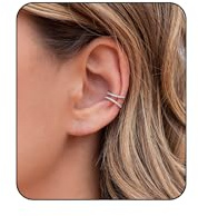 Fake Hoop Earrings CZ Cubic Zirconia Cartilage Earring 925 Sterling Silver Earrings Ear Cuff Huggie Dainty Minimal Conch Piercing Non Pierced Ear Pods Clip on Earrings for Women Silver