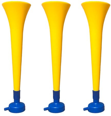 FUN FAN LINE - Pack x3 Plastic Trumpets/Vuvuzela stadium horn for soccer and sports events. Soccer fan trumpet. Noisy air horn for cheerleading and animation.