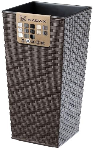 KADAX Elegante Vaso Alto per Piante da Interno ed Esterno Decorativo, Grande Fioriera in Plastica per Giardino e Balcone (Marrone, Rattan, 46.5 cm)