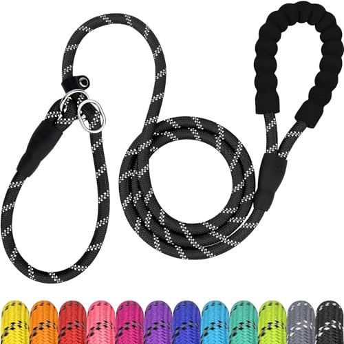 TagME Retrieverleine mit Zugstopp,Reflektierende Seilleine 185 cm Moxonleine,Weicher gepolsterter Griff,12mm für Große Hunde,Schwarz