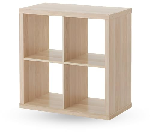 MAC KALLAX Shelving Unit, 4 Cube Storage Unit, 4 Square Shelving Unit Large Storage Solution Perfect for Basket or Boxes, For Home, Office Furniture, Living Room, 77x77 CM (White Stained Oak Effect)