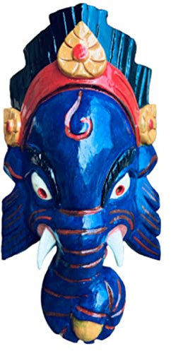 QT S Ganesh Hand Crafted Wooden Wall Hanging Mask of Hindu God of Luck/Success Ganesha shape of Elephant Head for Decorative Wall Hanging, Son of Lord Shiva Wooden Mask Handmade in Nepal