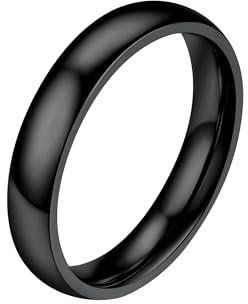 PROSTEEL Anillo Dedo Solitario Mujer Negro, Anillo Banda 4mm Delgado Sello Acero -Anillo 17