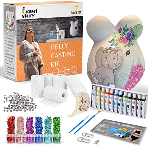 Crawl Story Kit de escayola para el embarazo, kit de fundición para bebé, con 5 rollos de tela de yeso, accesorios para colgar y artículos decorativos, regalo perfecto para baby shower y embarazo, kit