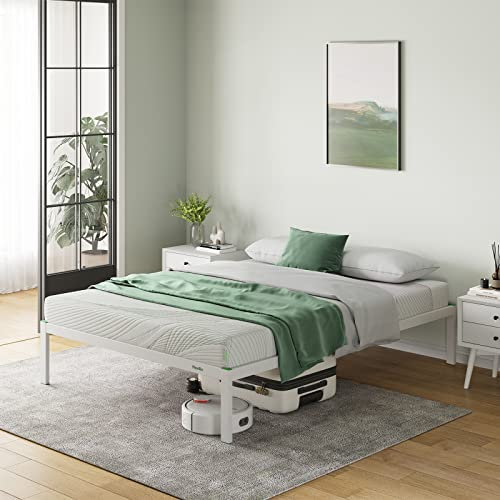 Novilla 30.5 cm Metal Small Double Bed Frame, 4FT Platform Bed Frame, Noise-cancelling Design, Engineered Wood Slat Support, Solid Support Leg, Easy Assembly, Underbed Storage Space, 120x190 cm, White