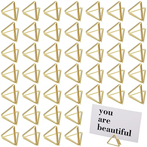 Epakh 100 Pcs Place Card Holder for Table Card Holders for Wedding Triangle Shape Table Number Picture Clips Stand for Centerpiece Anniversary Party(Gold)