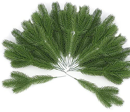 YUNSTK Artificial Pine Branches with Green Leaves Needle, Faux Fir Tree Branches Christmas Foliage, Wreath Garland Making Supplies for Xmas Tree Sprigs Greenery Decoration