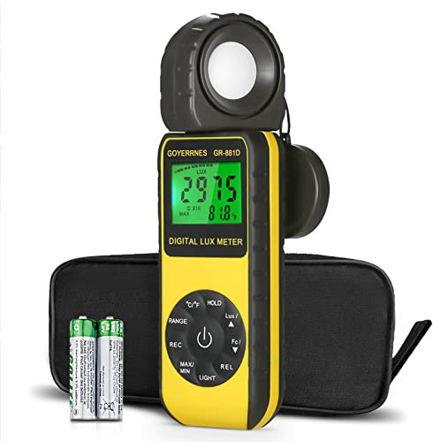 Photomètre numérique 0~400,000 Lux Photomètre d'éclairage GR-881D Luxmètre portatif avec Mesure de la luminosité de l'intensité de la température ambiante avec Maintien des données Max/Min.