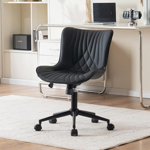 YOUTASTE Bürostuhl Ergonomischer im Fischschwanz-Design, Schreibtischstuhl Drehstuhl mit Rollen, Höhenverstellbarer und Wippfunktion, Computerstuhl für Homeoffice und Büro, Schwarz