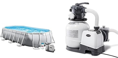 Intex - 26796NP - Kit Piscine Prism Frame Ovale Tubulaire (L) 5,03 X (L) 2,74 X (H) 1,22M & - 26646FR - Filtre À Sable SX2100 6M3/H pour Piscine Jusqu'À 36M3