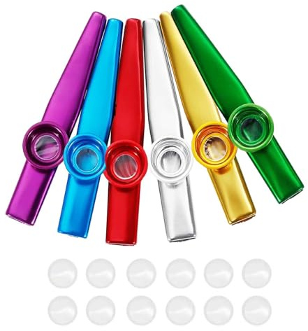 6 Pièces Kazoo en Alliage d'Aluminium avec 12 Membranes - 6 Couleurs Métal pour Accompagnement de Guitare ou d'Harmonica - Instrument pour Enfants, Amateurs et Débutants en Musique