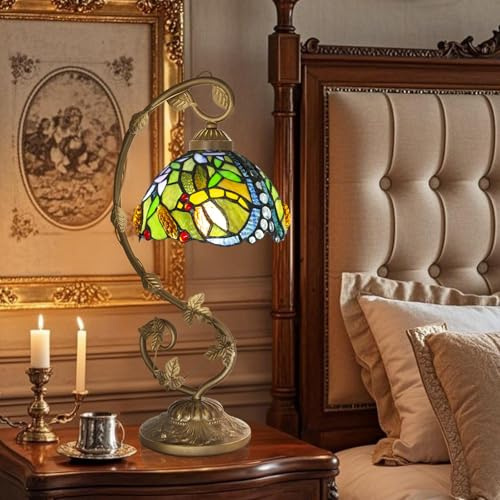 Ppbmocw Tiffany Style Table Lamp,Dragonfly,3 Color Temperatures,8 inch | Small Stained Glass Lamp For Bedside,Living Room,Bedroom,Reading,Traditional Light,Vintage Art Deco Lamps,Holiday Gifts