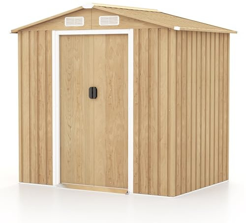 COSTWAY Abri de Jardin 2.3㎡ en Acier Galvanisé Anti-UV, 196 x 142 x 186 cm, Cabane de Jardin Exterieur 3.7m³ avec Porte Coulissante, Rampe, 4 Trous d’Aération, 2 Gants Inclus