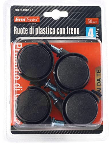 A2ZWORLD Möbelrollen, 4er Set mit Bremse, Durchmesser 50 mm, Höhe 65 mm, Tragkraft 120 kg, Lenkrollen mit Gewinde M8, Kunststoff, Stem Mount, Mehrflächen