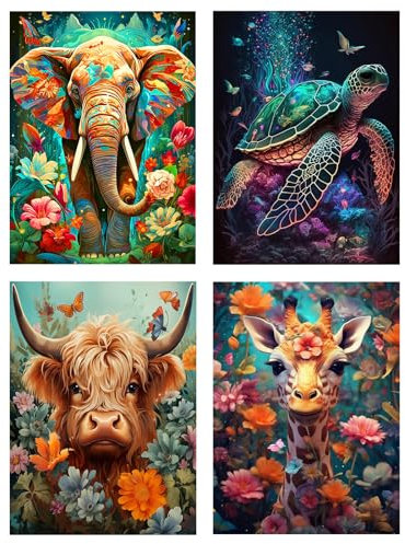 FLAJZ Diamond Painting, 4 Stück Diamond Painting Erwachsene, Diamond Painting Set für Erwachsene und Kinder, Mosaikherstellung Für Wohnzimmer, Schlafzimmer, Büro, Wand, Heimdekoration