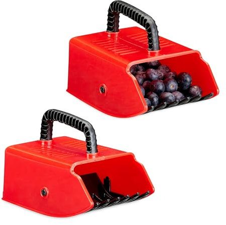 Relaxdays Beerenkamm 2er Set, Erntehelfer für Heidelbeeren & Johannisbeeren, Beerenpflücker, Kunststoff, rot/schwarz