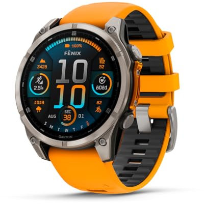 Garmin fēnix® 8-47 mm AMOLED Sapphire Premium Multisport GPS Smartwatch, Long-Lasting Battery, Dive-Rated, Built-in LED Flashlight, Titanium Spark Orange/Graphite Band