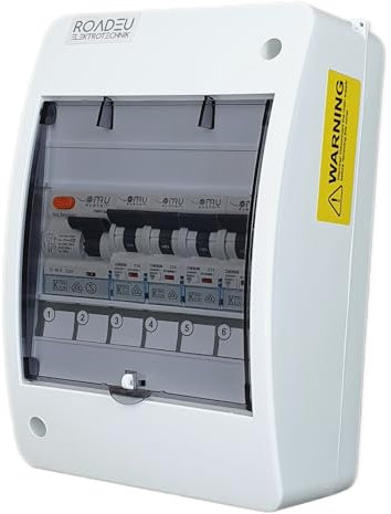 RoadEu - UK Consumer Unit Circuit Breaker - 4 Way Fuse Box with RCD, Electrical Power Distribution Unit, Circuit Breaker Panel Board – Designed for UK Market and Includes 13Amp MCB