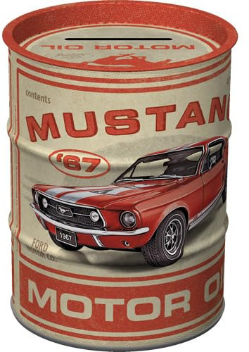 Nostalgic-Art Tirelire rétro, 600 ML, Ford Mustang – GT 1967 Motor Oil – Idée Cadeau pour Fans de Ford, Official License Product (OLP), boîte à Billets en métal, Tire-Lire en Fer-Blanc