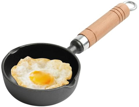 Gohytal Gusseisenpfanne Klein Pfanne 11cm, Pfanne Gusseisen, MiniPfanne Induktion, Gusseisenpfanne Induktion, KleinePfanne, Bratpfanne Klein mit Holzgriff für Küchen