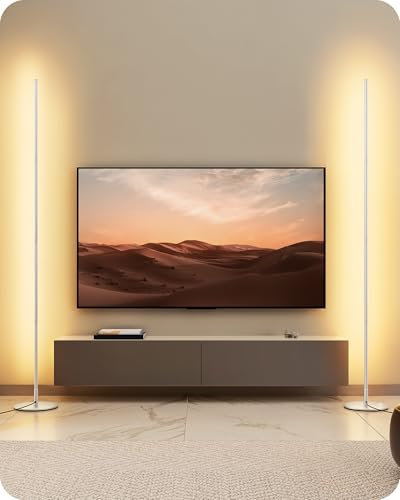EDISHINE Set di 2 Lampada da Terra a LED Dimmerabile in Continuo, Luce Bianca Calda 3000K, Lampada da Terra Angolare con Interruttore a Pedale, Lampada d'Atmosfera Moderna per Camera, Soggiorno