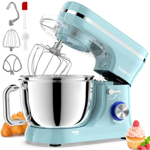 Vospeed Stand Mixer, 4.5L+5L Bowls 8-speed 1000W Tilt-Head Food Mixer for Baking, Kitchen Electric Mixer with Dough Hook, Whisk, Beater, Splash Guard (Bule)