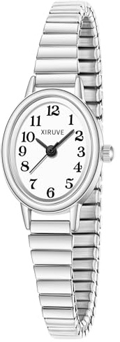 XIRUVE Esfera Pequeña de Números Fácil de Leer Correa Elástica de Acero Inoxidable Reloj de Pulsera Cuarzo Analógico para Mujer