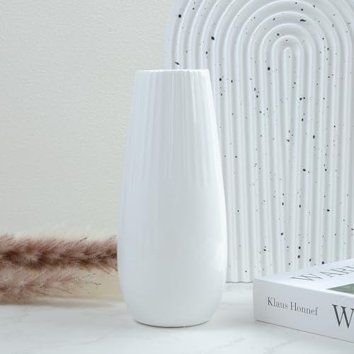 Vaso in ceramica, bianco bohémien, decorazione per erba della pampa, fiori secchi, moderno per tovaglia, libreria, soggiorno, bagno, ufficio, B