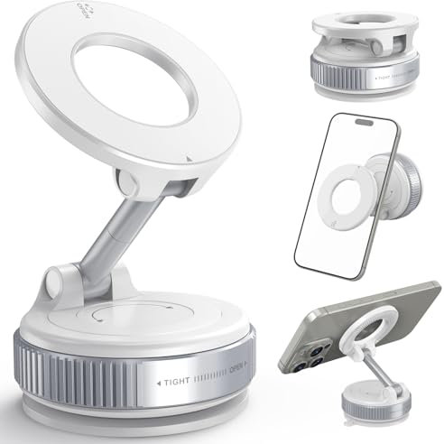 Cosicosy Vacuum Magnetic Phone Holder for Car, 360° Adjustable Car Phone Holder for Gym/Mirror/Smooth Surface, Suction Cup Phone Mount Compatible with iPhone Android and All Smartphones, White