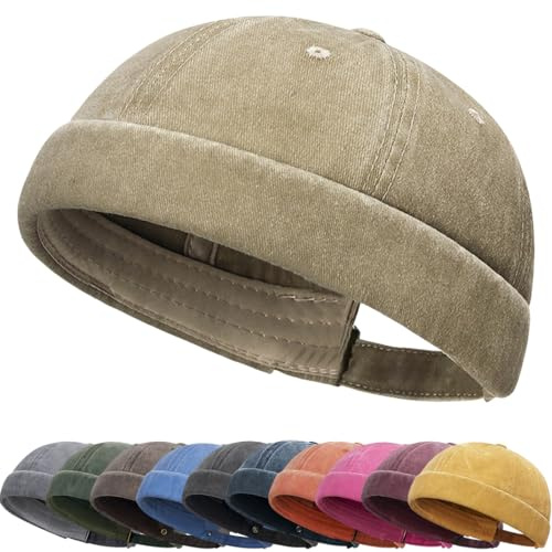 DURINM Cotton Docker Cap Herren Verstellbar Seemannsmütze Cap Ohne Schirm Retro Brimless Hat Hafenmütze Fischermütze Bikercap Hat Kopfbedeckung Seemannskappe