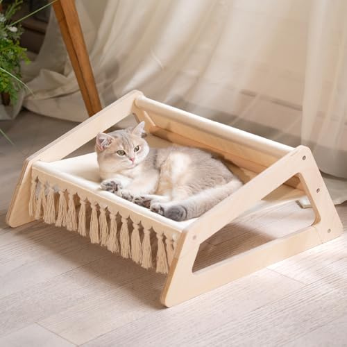 CheerPals Elevated Flower Cat Bed, 55cm L&W Large Cat Sofa, Stylish Cats Chair with Highly Elastic Soft Cushion, Furniture for Sleeping for All Cats