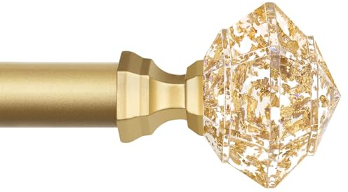 TONIAL Curtain Rod 32 to 58 Inch(2.6 to 4.8 ft), Splicing Adjustable 3/4 Single Rods for Windows 20 to 53 Inch(1.7 to 4.4 ft) Decorative Drapery Rod with Translucent Diamond Finial, Gold