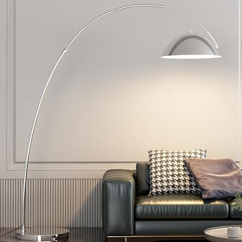 KlkrzJwy Lampada da Terra ad Arco per Soggiorno, Lampada da Terra Regolabile in Altezza, Lampada da Terra in Metallo Nero lucidato, Lampada da Lettura Alta e Moderna con Base in Marmo