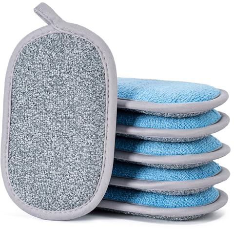 Non Scratch Scrub Sponge-6pack, Dual-Sided Sponges Kitchen(M,Gray-Blue)