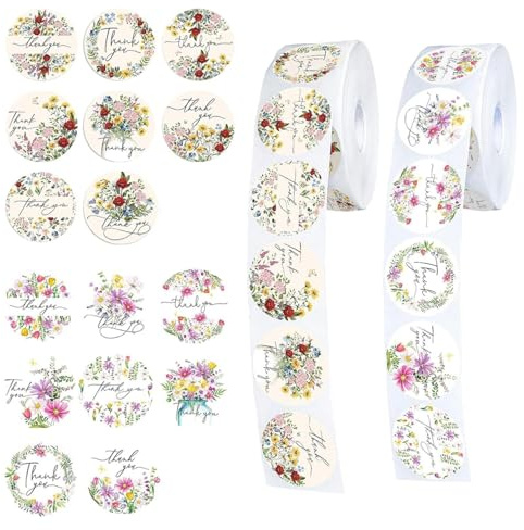 MEISO 1000 Pièces 2.5cm Autocollant Merci, Étiquettes de Remerciement, Etiquette Merci Autocollante Adhésif Rond, pour Emballage Décoration DIY Cadeau Enveloppe Cadeaux Cuisson Mariage