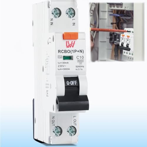 Warmfay FI/LS Schutzschalter Kompakt RCBO Typ A 30mA C10A 230V, Fehlerstromschutzschalter 1P+N 6kA, RCD-Geschützter Leistungsschalter 35mm DIN Schienen Montage, Kurve A