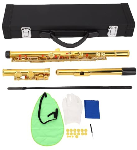 AOWINHIT 16 Nycklar C-flöjt Professionellt Slutet Hål Cupronickel-flöjtinstrument med Delad E-nyckel Ergonomisk Design för Nybörjarstudent Vuxen Orkesterföreställning Guld