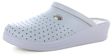 MEDICAL COMFORT 100 Sabots Mules Chaussons Chaussures en Cuir, Femme, Blanc, EU 37