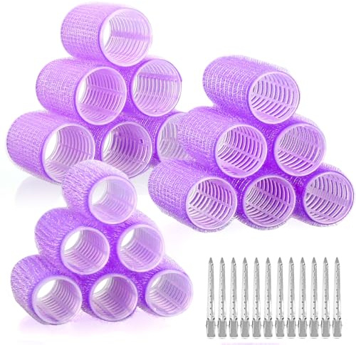 AiQInu 30 Pezzi Bigodini Grandi Set, Include 18 Pezzi Bigodini Per Capelli E 12 Clip A Becco D'Anatra, Bigodini Per Capelli Lunghi Corti Fai Da Te Per Donne E Bambini (40, 30, 20mm)