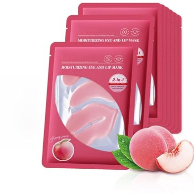 Lot de 8 Masques Yeux et Lèvres au Collagène, Cristal Pêche Patchs Améliorer les Cernes et Poches, Rides et Rides Fines, Masque Lèvres Hydratant, Kit Complet Soins Cadeau Femme Beaute - Set A
