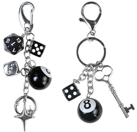 Korechain 2 stycken retro nyckelringar med 8 bollar och tärningar, Y2K Bag Charms för kvinnor och män